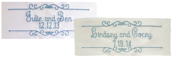 This is Personalized Julie Embroidered Wedding Ribbon Label