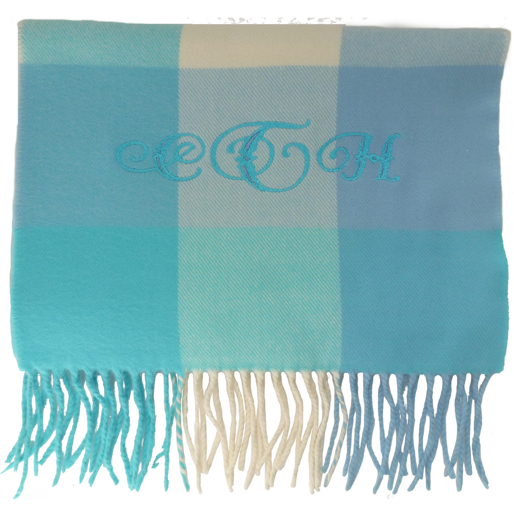 Turquoise Check Cashmere Scarf