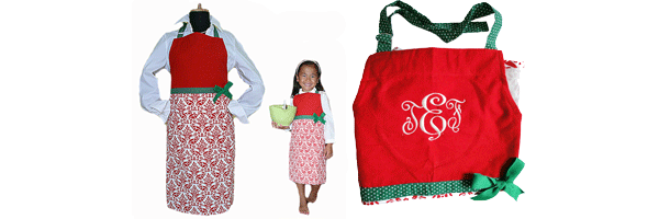 Damask Mother-Daughter Holiday Aprons