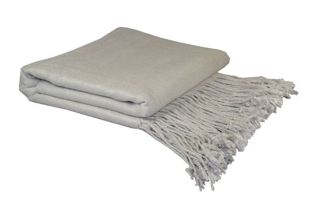 Dove Grey Bamboo Fringed Throw Blanket