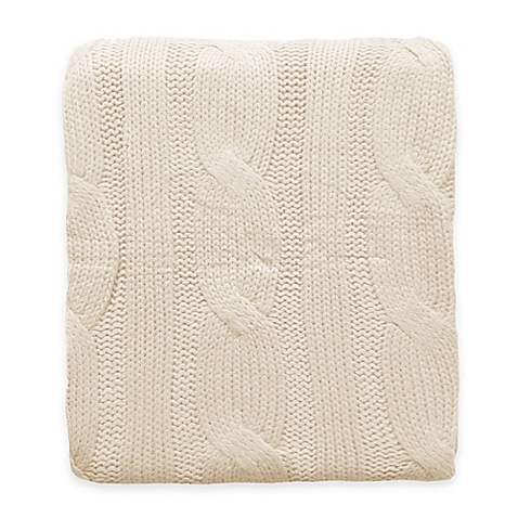 Ivory Cotton Cable Knit Throw Blanket