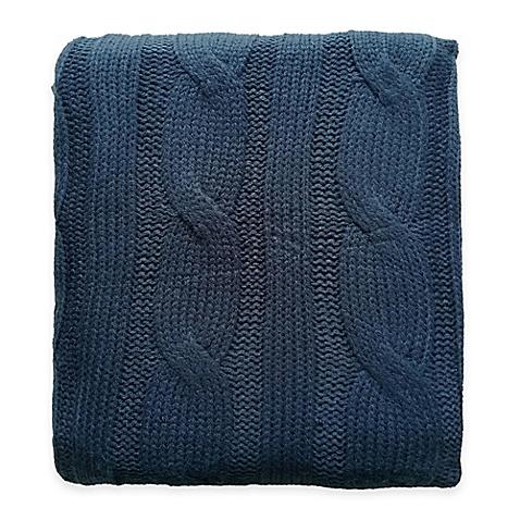 Navy Cotton Cable Knit Throw Blanket