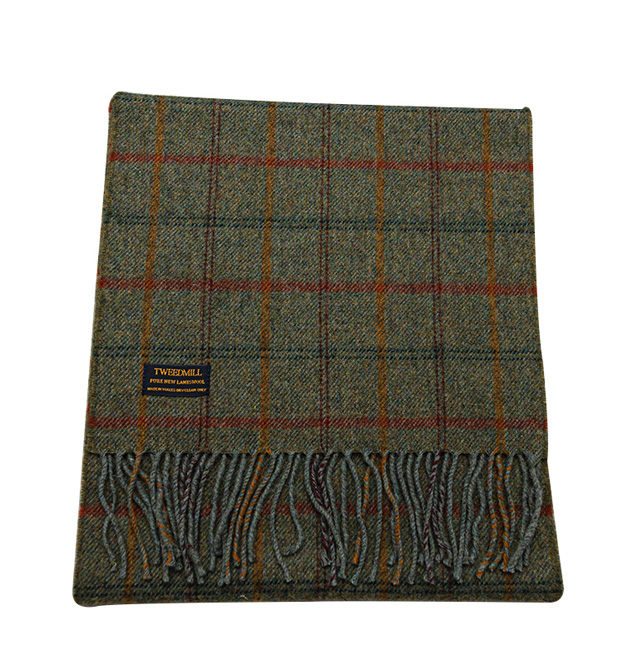 lambswool scarf country check sage